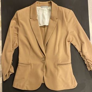 Olivia Moon Beige Blazer Ruched Sleeve Work Office Jacket Size Small